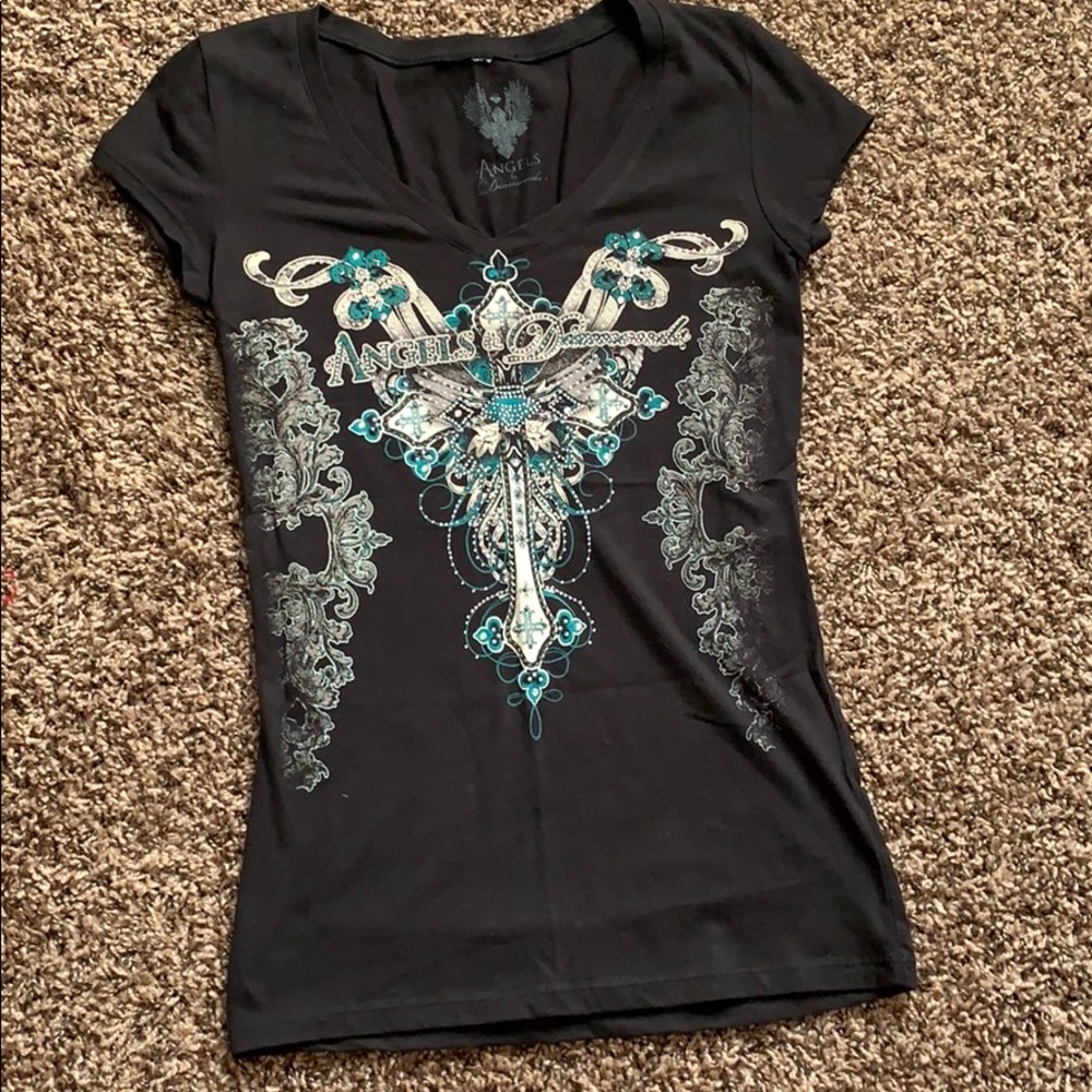 Black angels and diamonds bling tee